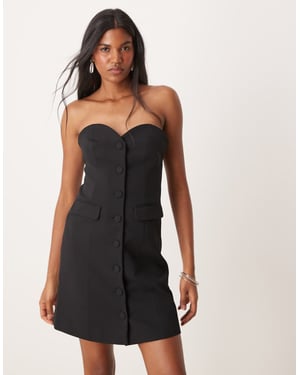 YAS tailored tux mini dress with button front in black
