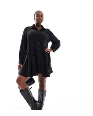 ASOS DESIGN Curve cord smock mini dress with peplum hem in black