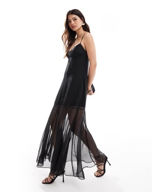 Forever New stitch detail sheer skirt midi dress in black