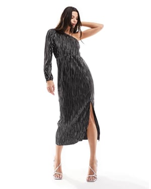 Y.A.S plisse one shoulder midi dress in black