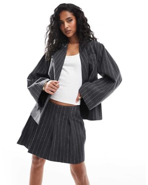 ASOS DESIGN wool look pleat tailored skirt in charcoal stripe