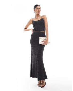 Vero Moda mix & match maxi skirt co-ord in black glitter