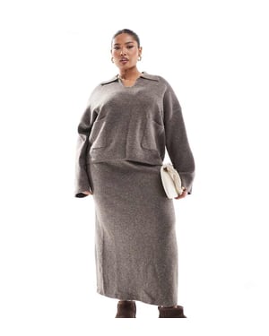 Pieces Curve knitted maxi skirt co-ord in deep taupe