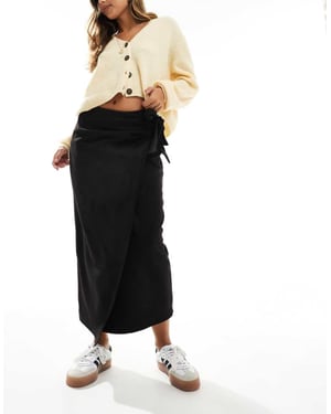 ASOS DESIGN wrap tie detail faux suede maxi skirt in black