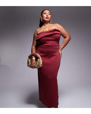 ASOS DESIGN Curve structured bust detail midi dress in burgundy in scuba-style fabric