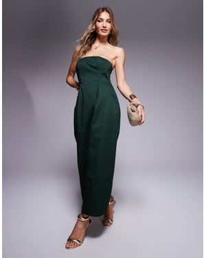 ASOS DESIGN sculpted puff skirt midi dress with strappy back in dark green