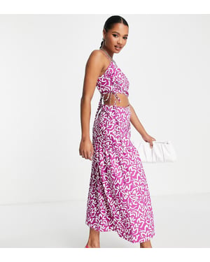 Topshop Petite ruch waist out about poplin midi dress in bold lilac floral