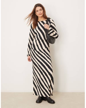 YAS ruched midi dress with bell sleeve detail in monochrome stripe print