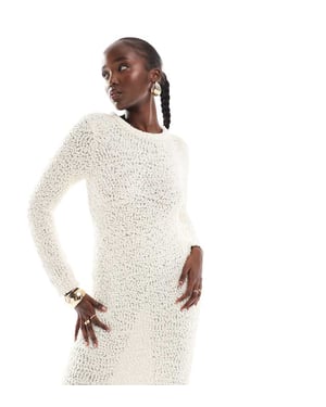 ONLY Tall textured midi knitted dress in beige