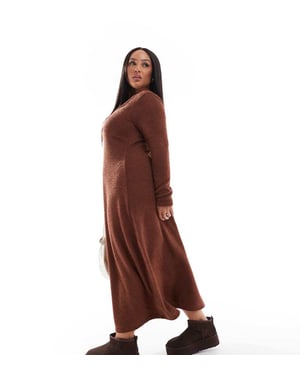 ASOS DESIGN Curve supersoft scoop neck fit and flare midi dress in chocolate