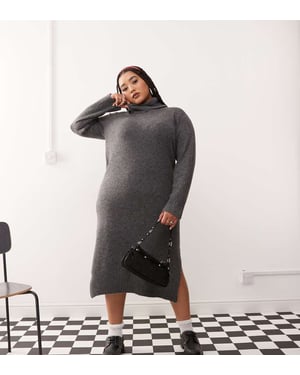 Noisy May Curve high neck knitted midi jumper dress in grey