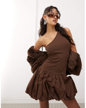 Amy Lynn Alexa one shoulder mini dress in chocolate