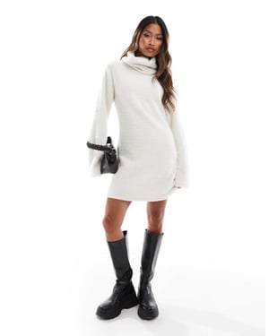 ASOS DESIGN supersoft fluffy roll neck mini jumper dress in cream