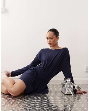 Motel sanuli slinky batwing mini dress in navy