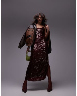 Topshop premium sequin slip maxi dress in oxblood
