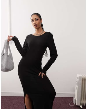 Noisy May scoop back knitted maxi dress in black texture