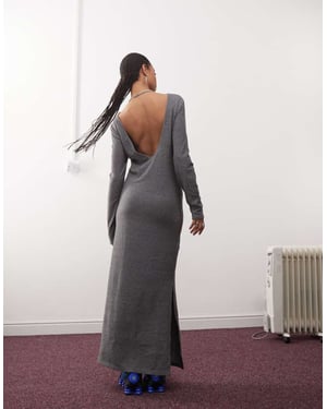 Noisy May scoop back knitted maxi dress in grey texture