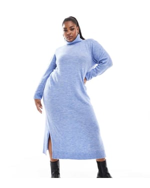 Pieces Curve roll neck maxi jumper dress in hydrangea blue