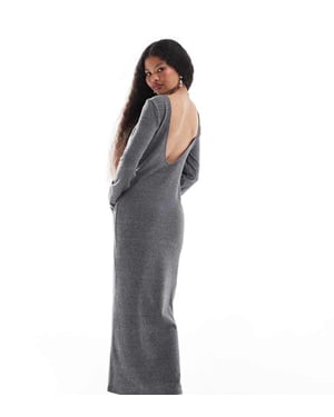 Noisy May Petite scoop back knitted maxi dress in grey texture