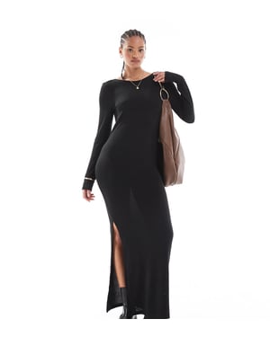 Noisy May Tall scoop back knitted maxi dress in black texture