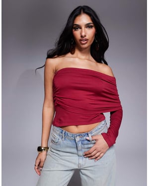 ASOS DESIGN one shoulder bardot top in berry