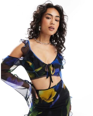 ASOS DESIGN cold shoulder crop top co-ord in large floral print