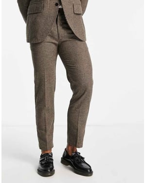 Selected regular fit suit trousers in brown houndstooth