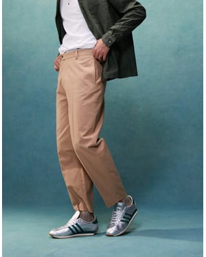 ASOS DESIGN smart oversized tapered cotton chino trousers with front pleat in tan