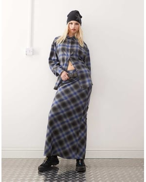 COLLUSION slip maxi skirt in grey and blue check