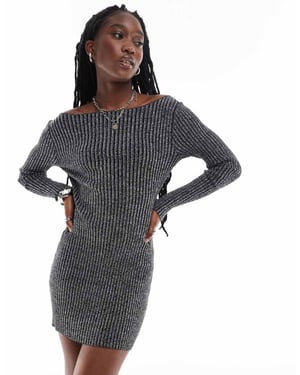 COLLUSION knit twinkle slash neck dress in black