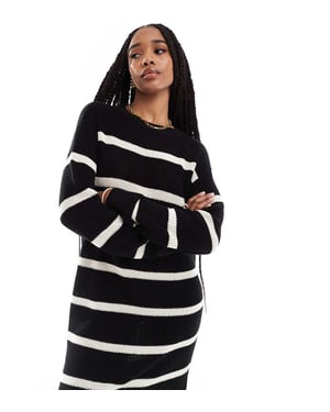 Noisy May Tall slouchy knitted dress in black with cream stripe