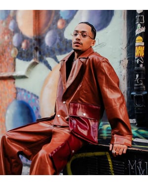 Labelrail x OliBrom straight leg baggy trousers with contrast pockets in tobacco co-ord