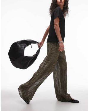 Topshop wide leg metallic sheer trousers in black and gold