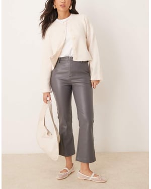 ASOS DESIGN faux leather zip front ankle grazer trouser in charcoal