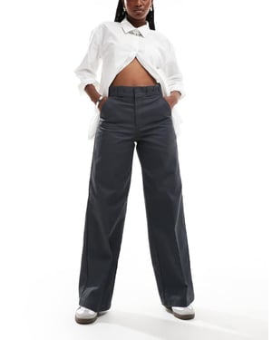 Dickies grove hill wide leg trousers in dark grey- exclusive to asos