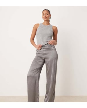 JDY Tall wide leg metallic trousers in grey