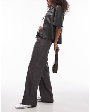Topshop seam detail straight leg faux leather trouser in grey