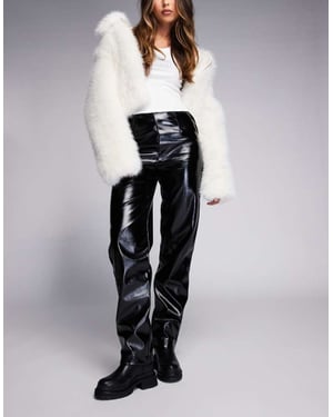 ASOS DESIGN high shine leather look straight leg trouser with stud detail in black