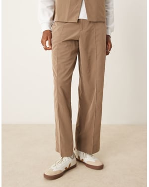 ASOS DESIGN wide leg smart co-ord trousers in brown tech fabric with elasticated waist