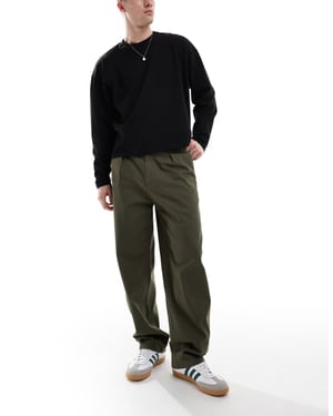 ONLY & SONS pleated wide leg trouser in khaki
