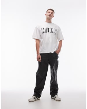 Topman wide leg faux leather trousers in black
