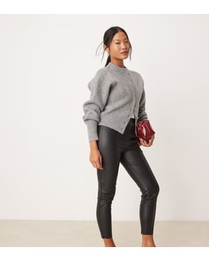JDY Petite high waisted faux leather trousers in black