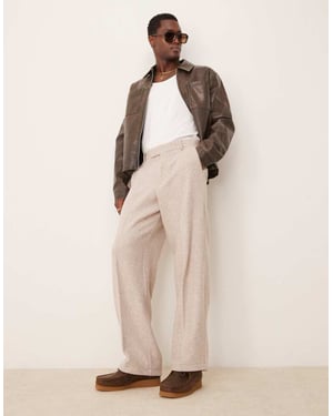 ASOS DESIGN smart wide leg wool blend herringbone trousers in stone