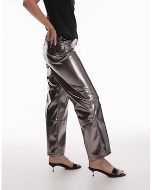 Topshop Hourglass straight leg metallic faux leather trouser in gunmetal