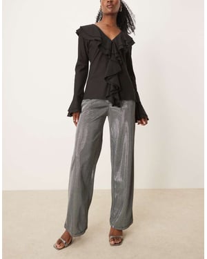 JDY wide leg trousers in metallic silver