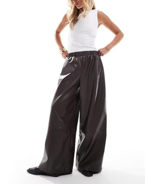 ASOS DESIGN faux leather oversized volume trousers in chocolate