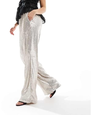 ASOS DESIGN sequin wide leg tailored trouser in cream