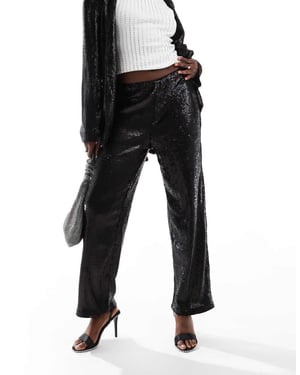 ASOS DESIGN tailored sequin ankle grazer trousers in black