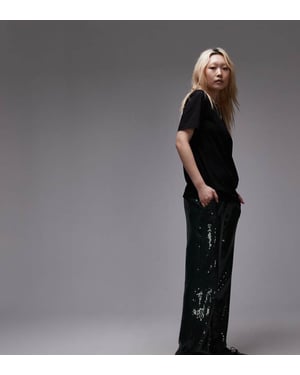 Topshop Petite sequin tailored trouser in green