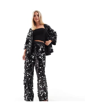 ASOS DESIGN Petite disco sequin tailored trouser in black